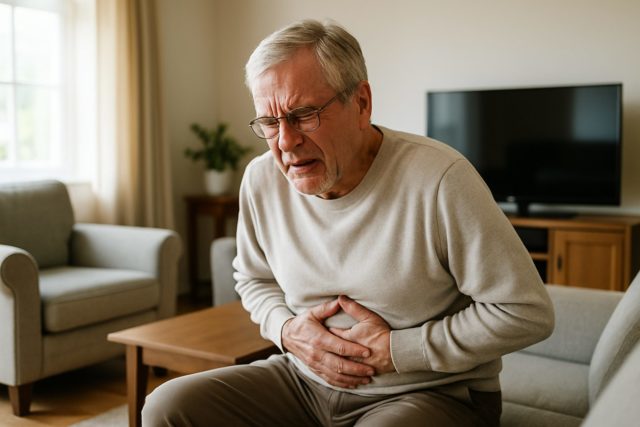 胃痛に苦しむ高齢男性